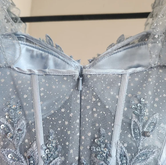 Cinderella Divine Dusty Blue Dress with Puff Sleeves - Picture 4 of 5